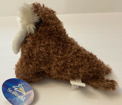 2013 Sea World 7.5'' Walrus Brown Fuzzy Plush Stuffed Vinyl Tusks Tag