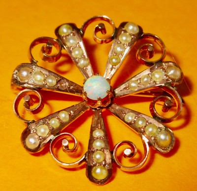 Broche Ancienne En Pierre Naturelle Rose - Bijou Vintage