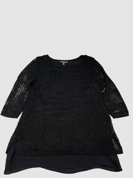 $295 Neiman Marcus Women's Black Sequin Short Sleeve Crew Neck Mesh Top Size M