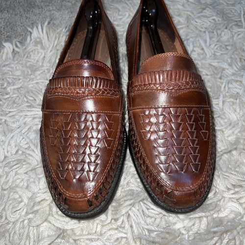 Verde International Herren Größe 10 M Braun Leder Gewebt Halbschuhe Slipper Schuhe - Bild 4 von 7