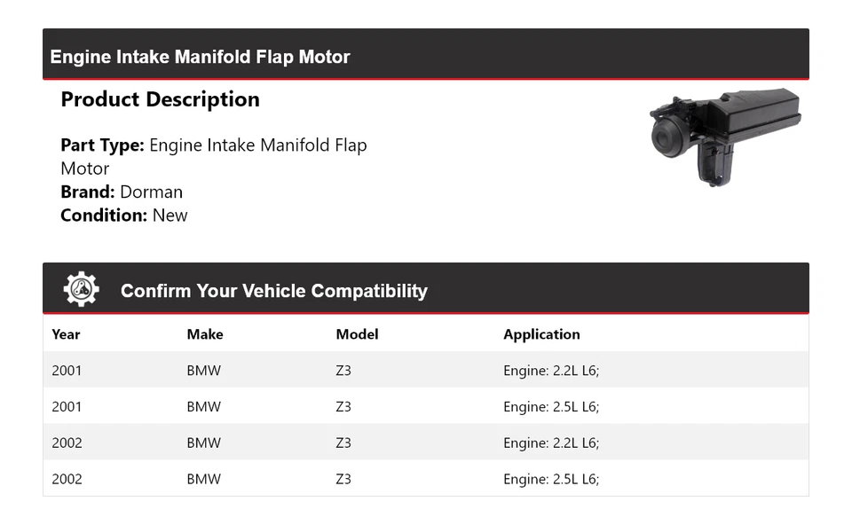 Para BMW Z3 Dorman 2001-2002 Motor Colector de admisión Motor Solapa Foto 2 de 4