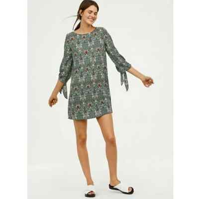 H&M X Morris & Co. Womens Dress Size 2 Green Print Tie Sleeve Shift