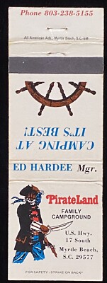 PIRATELAND Family Campground Myrtle Beach SC. Vintage Match COVER B-3539