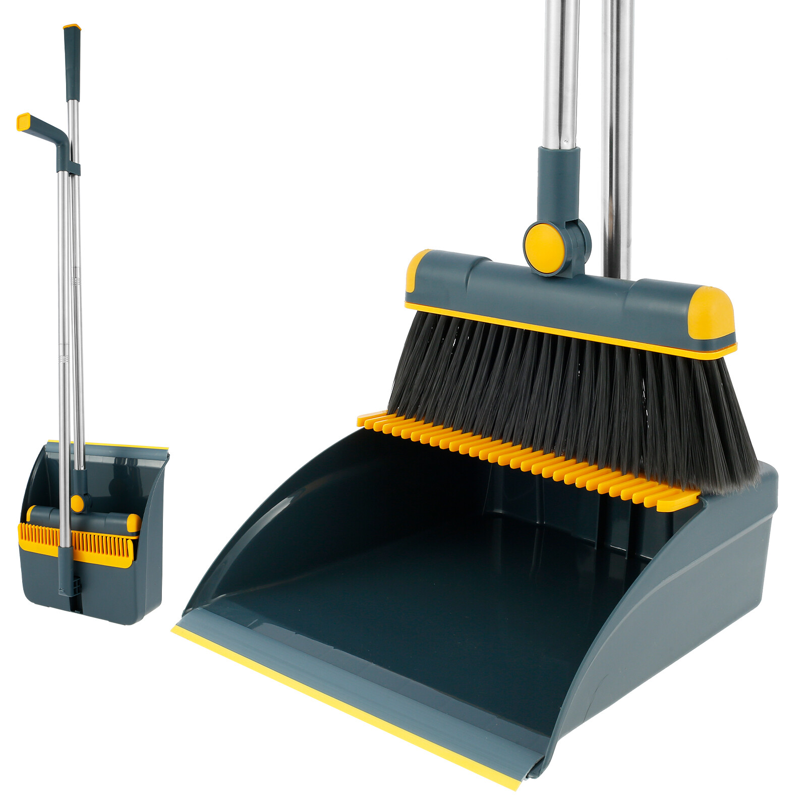 Long Handled Dustpan Broom Set Combo brush Set with Scraper Teeth