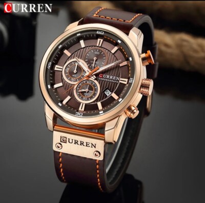 Curren Men's Luxury Chronograph Genuine Leather Waterproof Quartz Watch