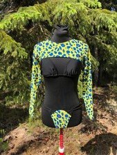 NEW Yellow Blue Cheetah 3 Piece Swimsuit Bikini Set Size M Cheeky Bottom Shrug