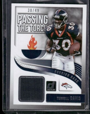 TERRELL DAVIS / ROYCE FREEMAN 2018 Donruss Passing the Torch Dual Sided Relic 49