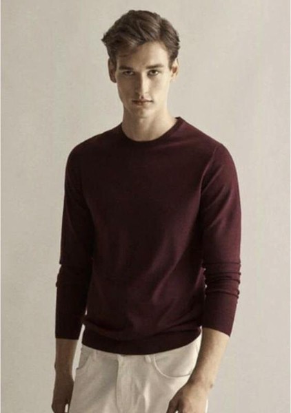 Men Massimo Dutti Sweater Burgundy Cashmere 36