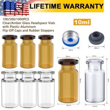100/500/1000Pcs 10ml Headspace Lab Vials Amber Clear Glass Sample Vials w/ Cap