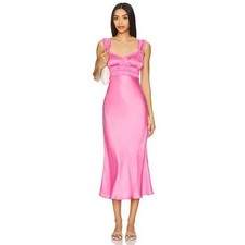 ASTR The Label Enola Pink Satin Midi Dress Size Large Smocked Bodice Sleeveless