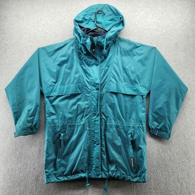Helly Hansen Jacket Mens Medium Teal Hooded Windbreaker Rain Shell Zip Pockets