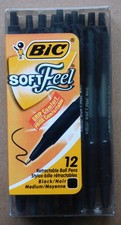 12 BIC "Soft Feel" Medium Black Ball Point Pens New In Package 2004