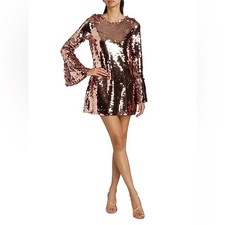 LoveShackFancy Rose Gold Graceland Annabella Sequined Bell-Sleeve Minidress 8