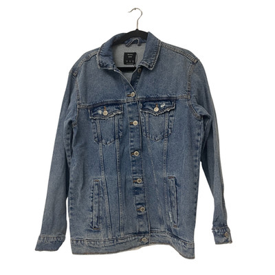 Bershka Womens Denim Jean Jacket Medium M Blue 100% Cotton Oversized NWOT