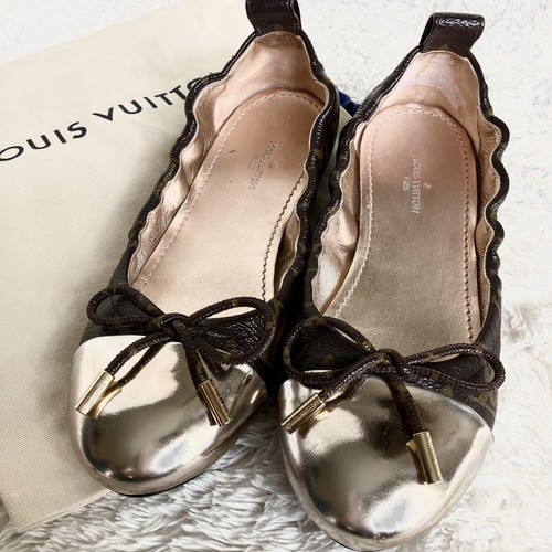 LOUIS VUITTON Monogram Design Flat Pumps Ballet Shoes Brown Size34/US4 NoBox - Picture 23 of 24