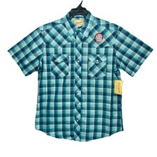 NEW Wrangler Pearl Snap Western Shirt/Men s S Aqua Blue Plaid Cot. Blend NWT