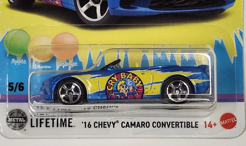 2025 Matchbox Candy Series Mix 2 5/6 Cry Baby 2016 Chevy Camaro Convertible Blue - Image 2 of 4