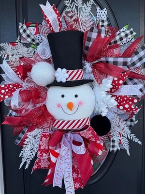 Handmade Frosty Snowman Country Christmas Decor Buffalo Check Front Door Wreath