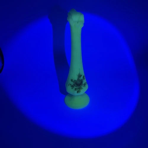 Vintage Fenton Roses Custard SATIN MCM Hand Painted Floral BUD Vase Signed GLOWS