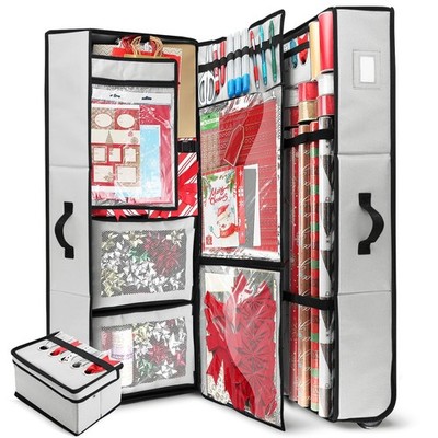 HEARTH & HARBOR WRAPPING PAPER STORAGE CONTAINER, INTERIOR POCKETS - SILVER XL