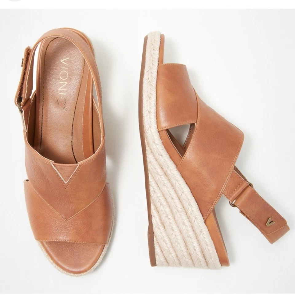 Vionic Women's Zamar slingback cognac leather Wedge espadrille open toe Sandals - Image 2 of 4