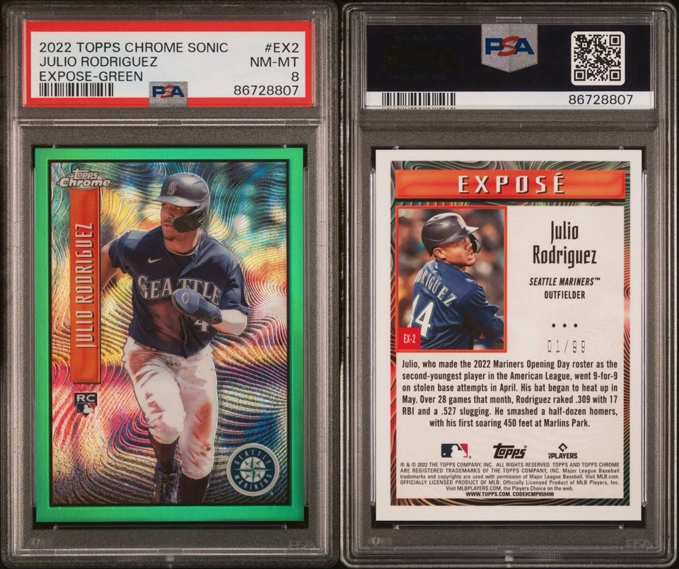 Julio Rodriguez 2022 Topps Chrome Sonic Expose #EX2 Expose-Green Marinets PSA 8 - Image 4 of 4