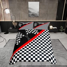 Racing Car Bedding Set Twin Size,Race Car Flag Extreme Sports Comforter Cover...