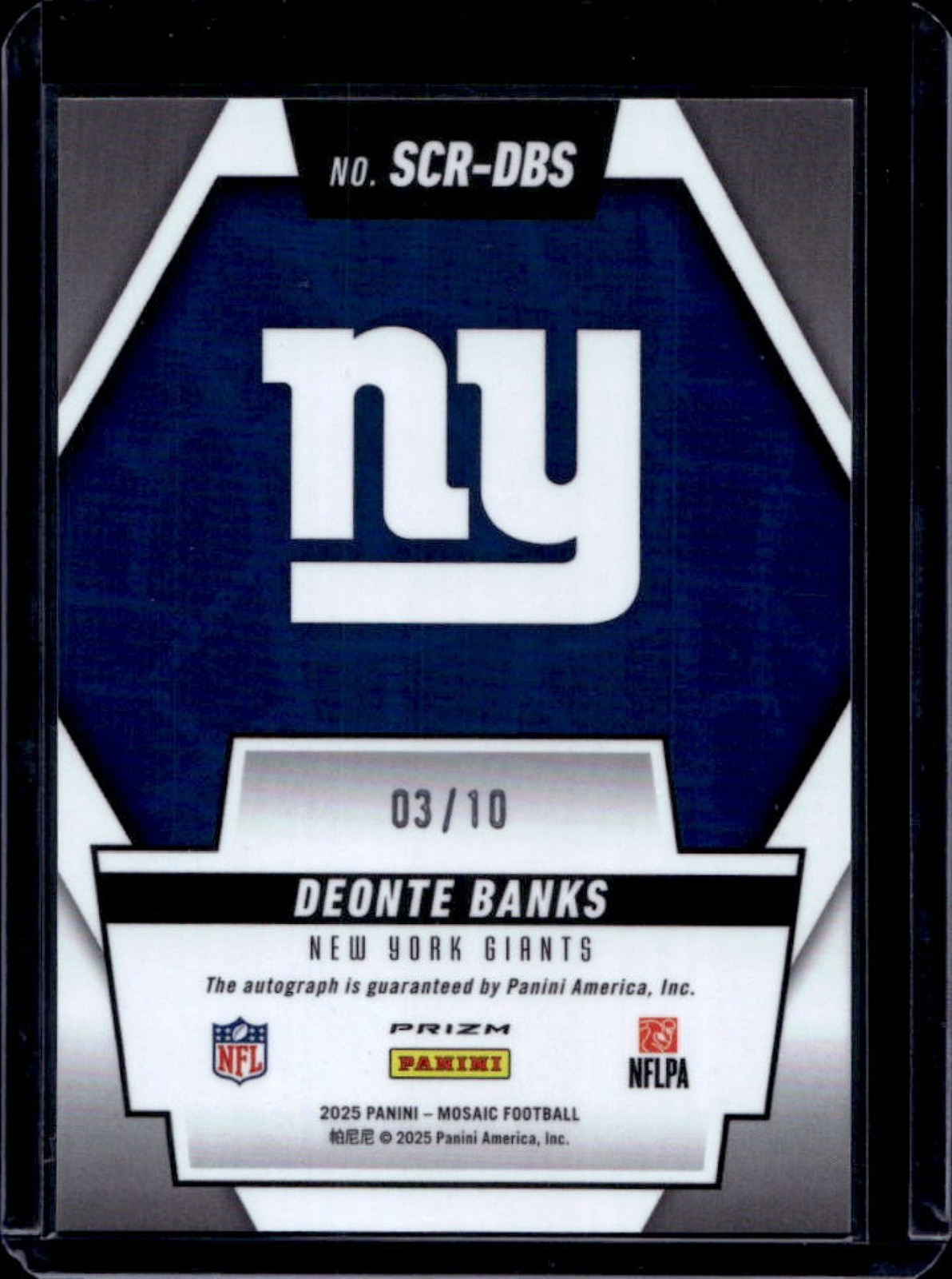 2025 Panini Mosaic Deonte Banks Scripts No Huddle Gold Prizm Auto #/10 Giants view 2