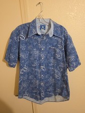 Vintage TEXAS COTTON Paisley Print Short Sleeve Button Up Made In USA Mens Med.