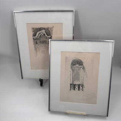 Framed Architectural Studies Oman & Sudan Signed Pair 1977 1978