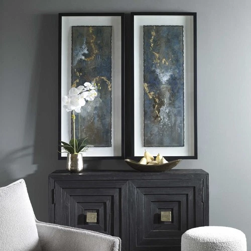 Uttermost 41434 Glimmering Agate Set of (2) 44" X 20" Framed - Blue/ Turquoise - Picture 1 of 6