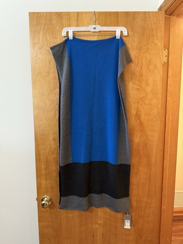 Eileen Fisher Color Block Long Scarf Black Blue Gray NWT Merino Wool FLAW READ - Picture 9 of 18