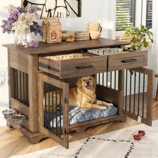 44.48" Medium Dog Crate Furniture Indoor Wooden Dog Kennel End Table w/2 Drawers