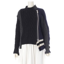 Sacai 18 years Asymmetry Knit wool Zip-up knit Jacket outer 18-04025 Navy x ...