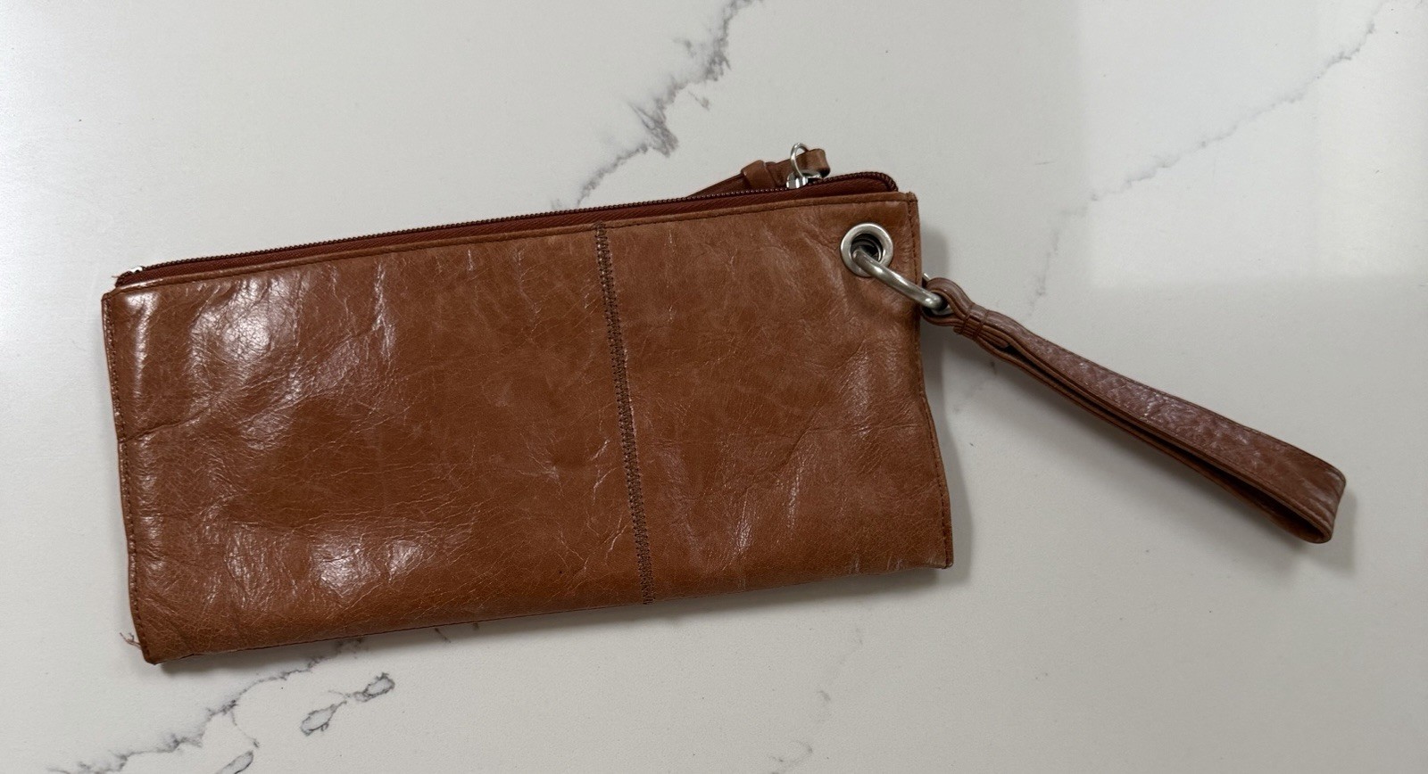 Hobo International Brown Floral Lined Wristlet Zip Wallet w/ Inner Pockets