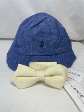 Janie And Jack Blue Bucket Hat Anchor 0-24 Months And Yellow Bow tie New Tags