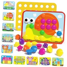 Button Art Toy – Educational Color Matching Mosaic Pegboard Sensory Learning 
