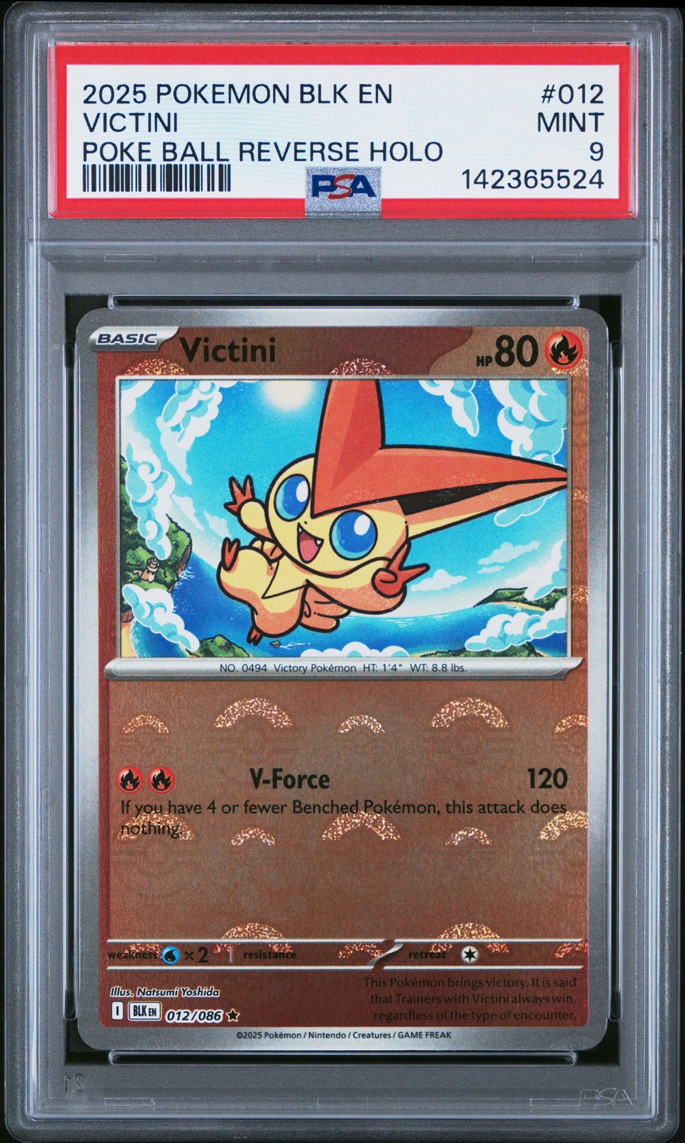 2025 POKEMON BLK EN-BLACK BOLT POKE BALL REVERSE HOLO #012 VICTINI PSA 9