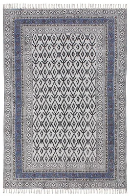 Tapis Dhurrie Fait Main En Coton Naturel Bleu Pour Salon Et Salle À Manger 4x6 - Photo 1/4