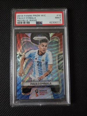 Paulo Dybala 2018 Panini Prizm World Cup Football Card Red & Blue Wave PSA 9