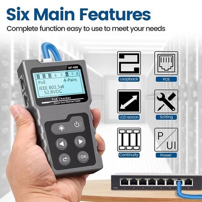 Noyafa PoE Checker Inline PoE Voltage &Current Tester with Cable tester NF-488