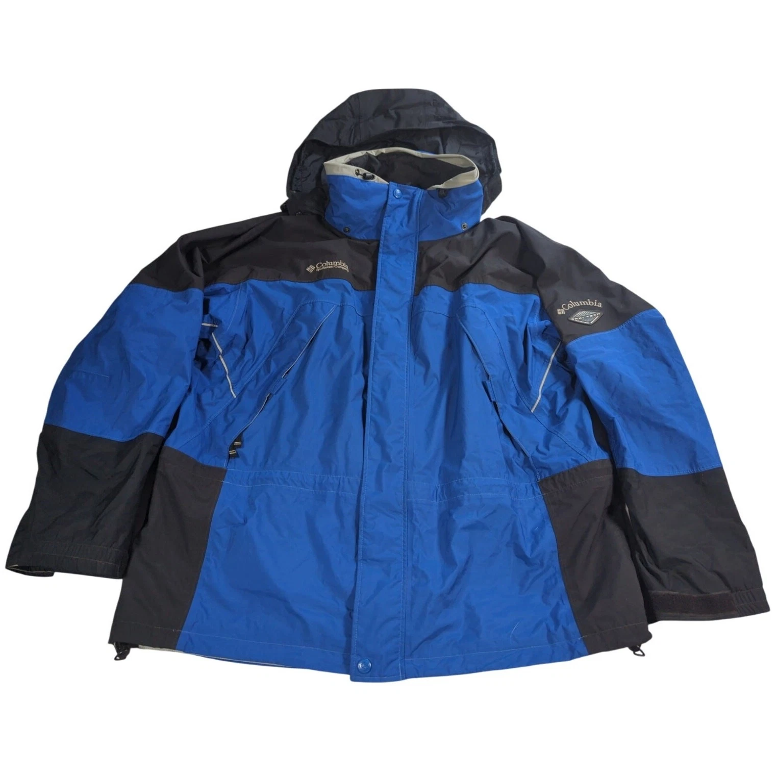 Columbia Mens XL Omni Tech Interchange Jacket Blue Black Waterproof Ski Coat