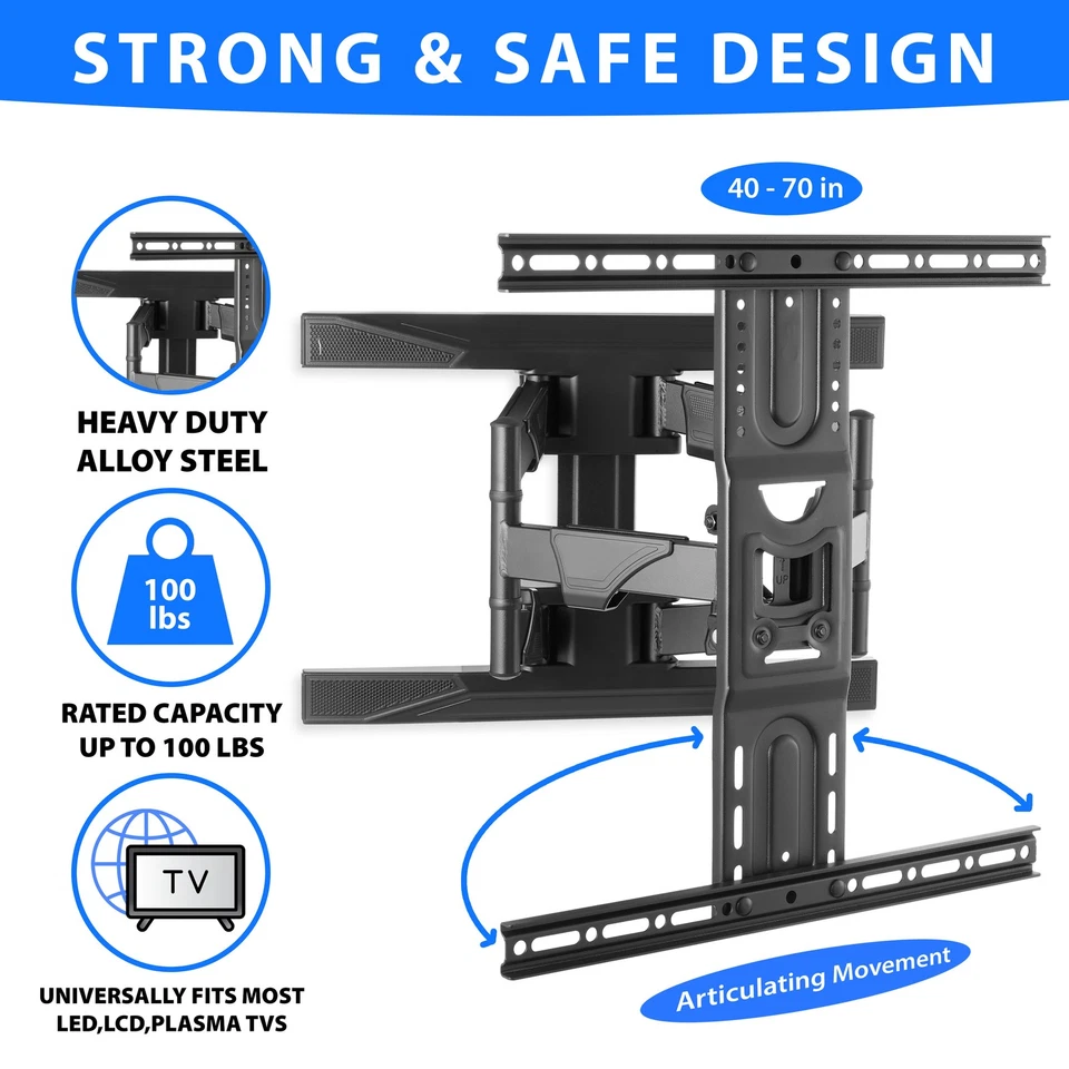 Full Motion Articulating TV Wall Tilt Mount Bracket Tilting 42-70" w/HDMI cable - Image 2 of 4