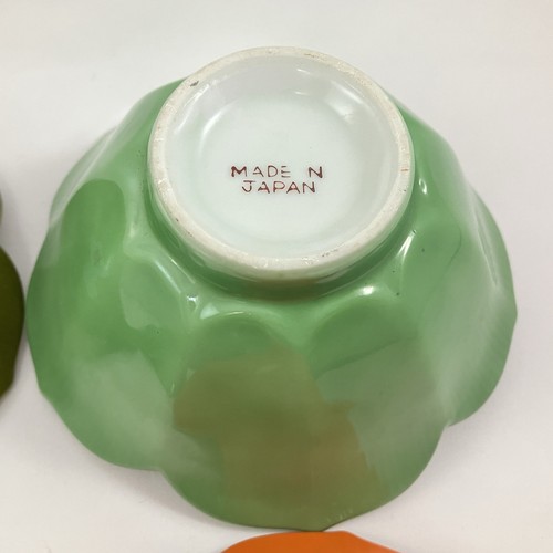 Vintage Lotus Flower Side dish Dessert Bowls Set of 4 Green & Orange Japan - Picture 4 of 13