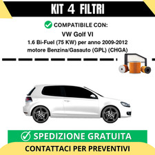 Kit 4 Filtri Tagliando per VW Golf VI 1.6 Bi-Fuel 75 kw Benzina/Gasauto (GPL)...