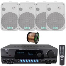 Pyle Audio Digital Screen Receiver, 4x 6.5" 500W Waterproof White Speakers, Wire