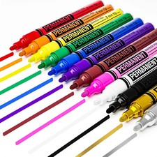 12 Oil-Based Permanent Paint Markers - Medium Tip Markers for Tire, Wood, Rock,