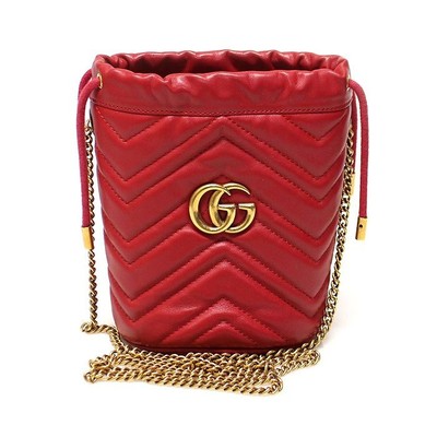 Gucci Red Matelassé Chevron Gold-tone GG Marmont Mini Bucket Chain 106861475
