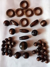 Lot of 46 Vintage Wood Craft Beads Dark Brown Various Sizes. D-B. ND 2