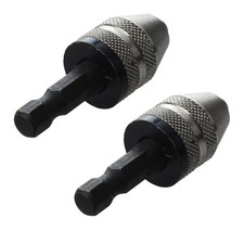 2X Silver+Black 6mm Keyless Drill Bit Chuck  Change Adapter Converter Hex1552